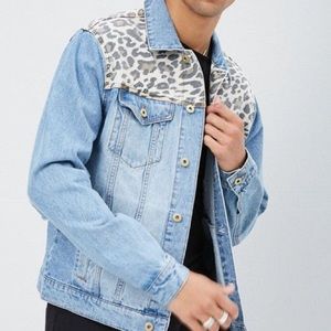 Denim Jacket with Leopard Print Design